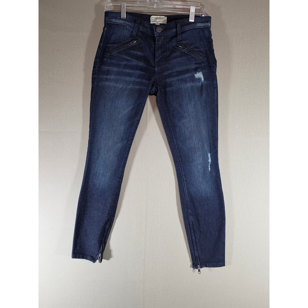 Current/Elliott The Ankle Skinny Jeans Dark Indigo Moto Zip Hem Distressed 26